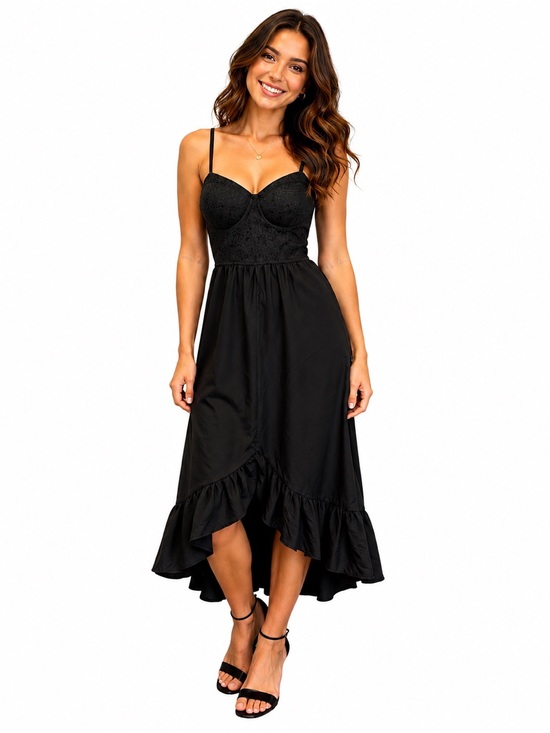 Free People Dresses & Skirts - Free People Black Ruffle-Hem Midi Dress